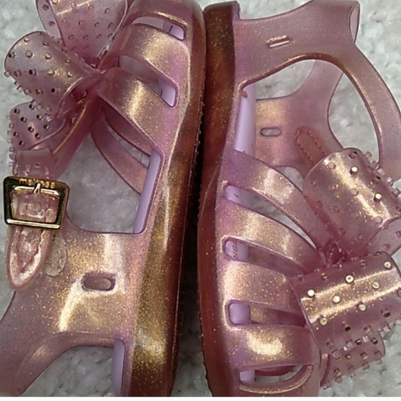 MINI MELISSA BOW Jelly Sandals Pink/ With Gold Dots Size 7 - Picture 5 of 14